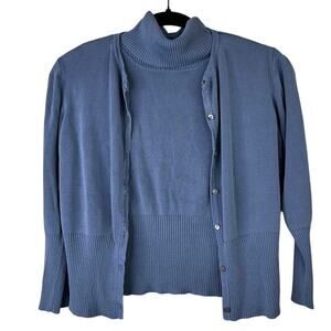 Harold's Vintage Powdered Blue Ribbed Silk Turtleneck Sleeveless Cardigan Set
